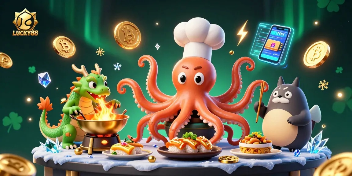 Join LUCKY88 for exciting gaming adventures with vibrant characters and crypto elements.