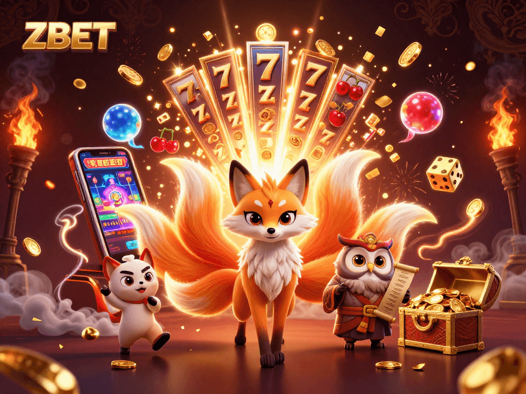 ZBET offers an exciting casino experience with vibrant characters and thrilling slot machine action.