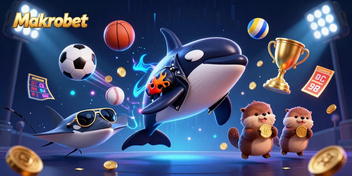 Makrobet unleashes excitement with a 3D cartoon orca whale and sea creatures celebrating wins.
