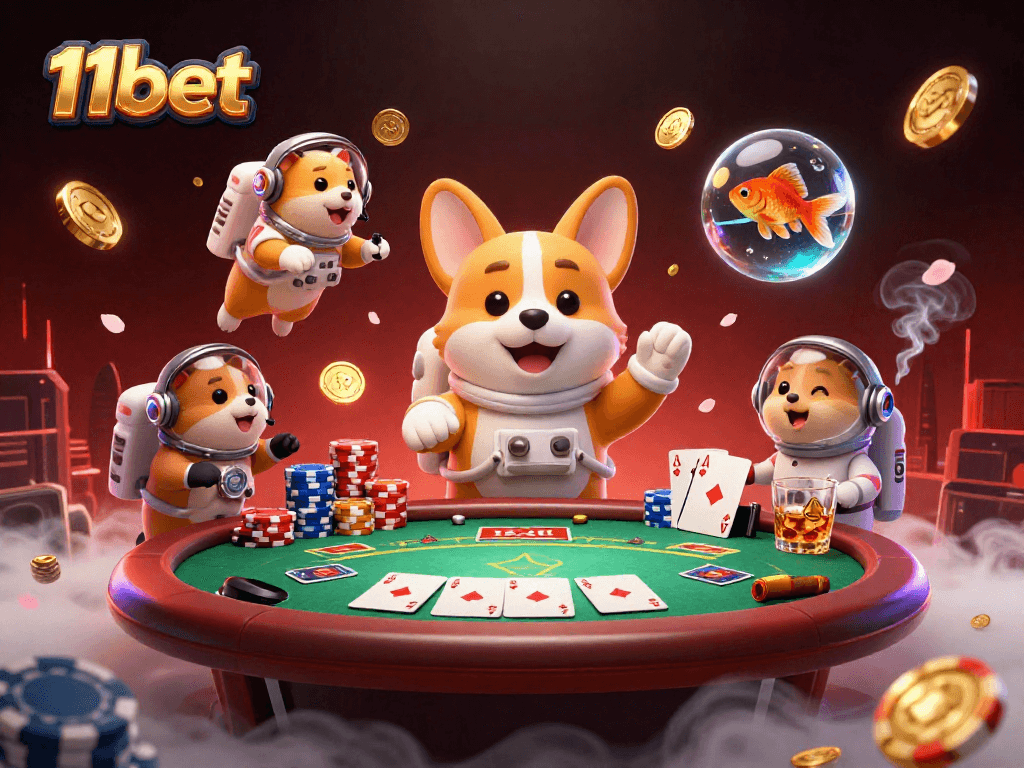 Experience thrilling gameplay at 11bet with floating poker chips and exciting casino elements.
