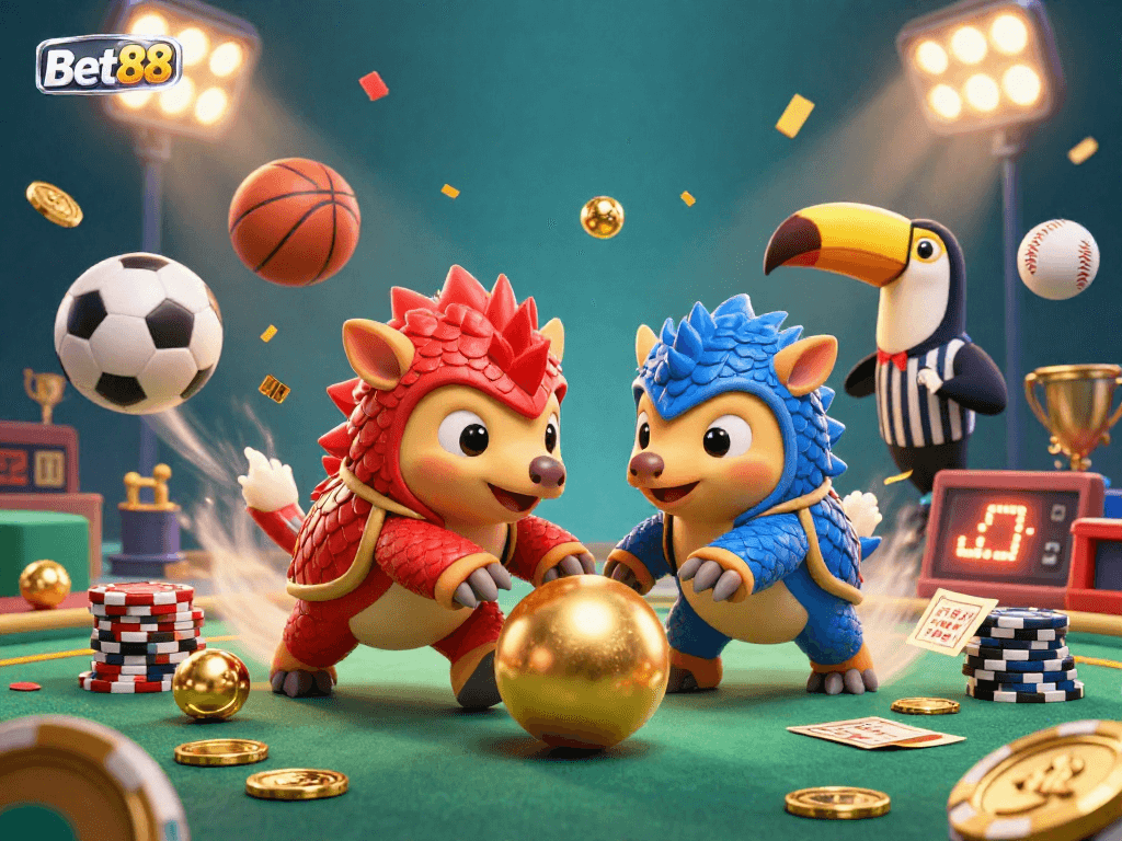 Bet88 pangolins compete with gaming elements, showcasing excitement and strategy in online gambling.