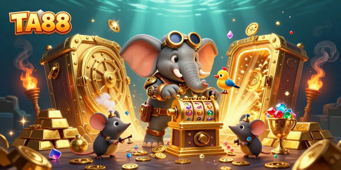 Experience the excitement of TA88 with a vibrant steampunk elephant operating a golden slot machine.