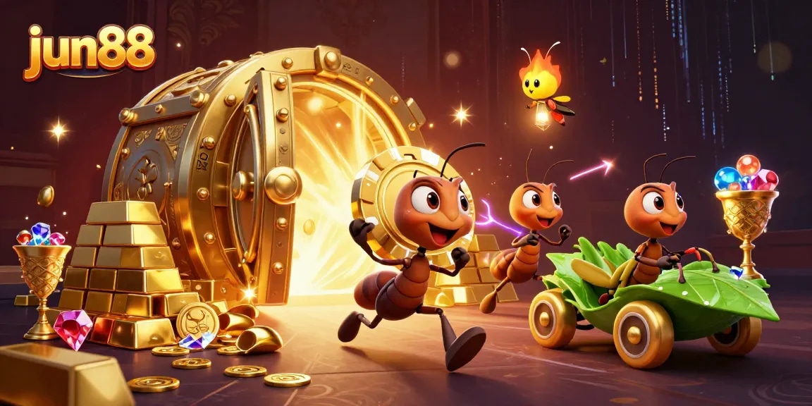Experience the excitement at jun88 as ants transport a giant poker chip in a treasure-filled heist.