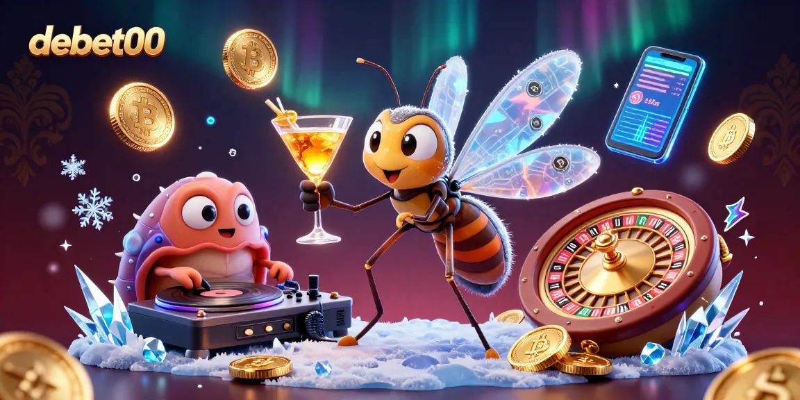 Experience the vibrant world of debet00 with a dynamic casino-themed illustration featuring a unique mosquito mascot.