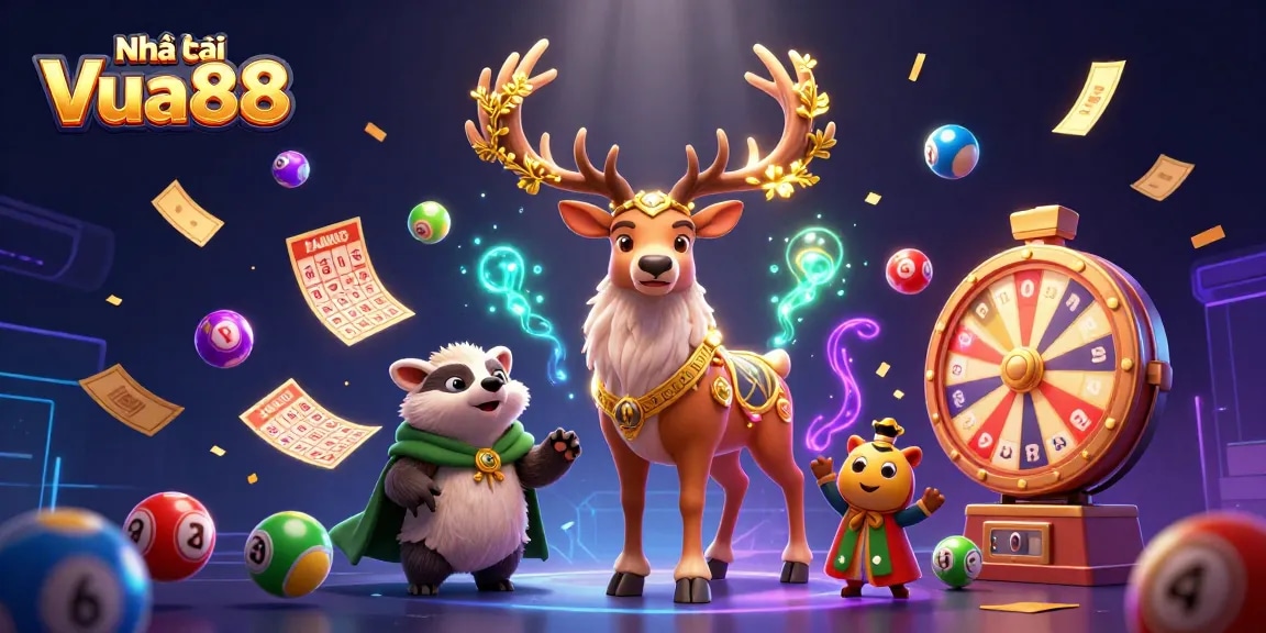 Engaging scene showcasing Nhà cái Vua88 with vibrant lottery elements, winning strategies, and richly detailed illustrations.