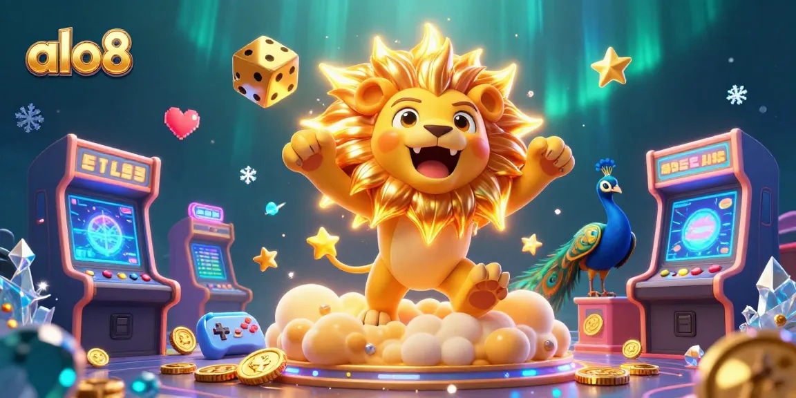 Experience thrilling wins at alo8, featuring vibrant 3D characters, arcade games, and casino elements.