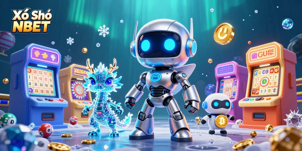 Xổ Số NBET interactive lottery scene with vibrant game elements and digital companions.