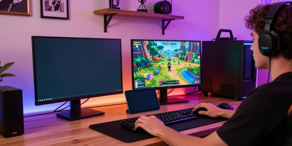 Nohuwin player enjoying interactive online gaming experience at a modern desk.