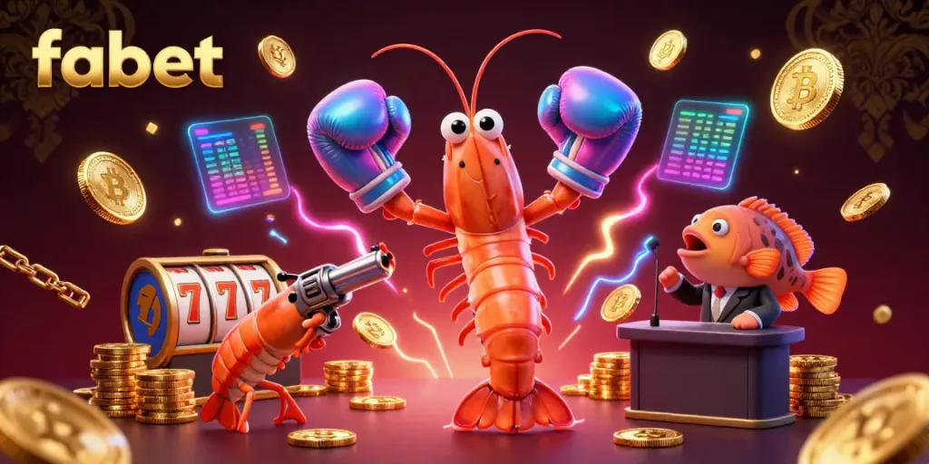 Experience the thrill of gambling with fabet's vibrant casino scene featuring animated characters and slot elements.
