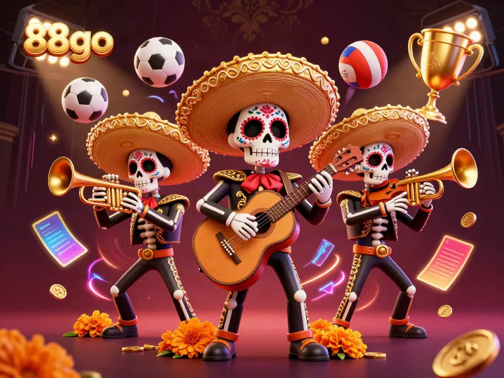 Experience the lively energy of 88go with a dynamic mariachi band surrounded by vibrant casino elements.