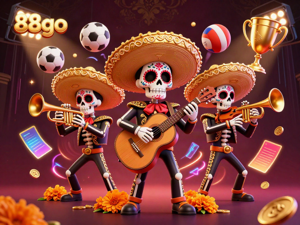 Experience the lively energy of 88go with a dynamic mariachi band surrounded by vibrant casino elements.