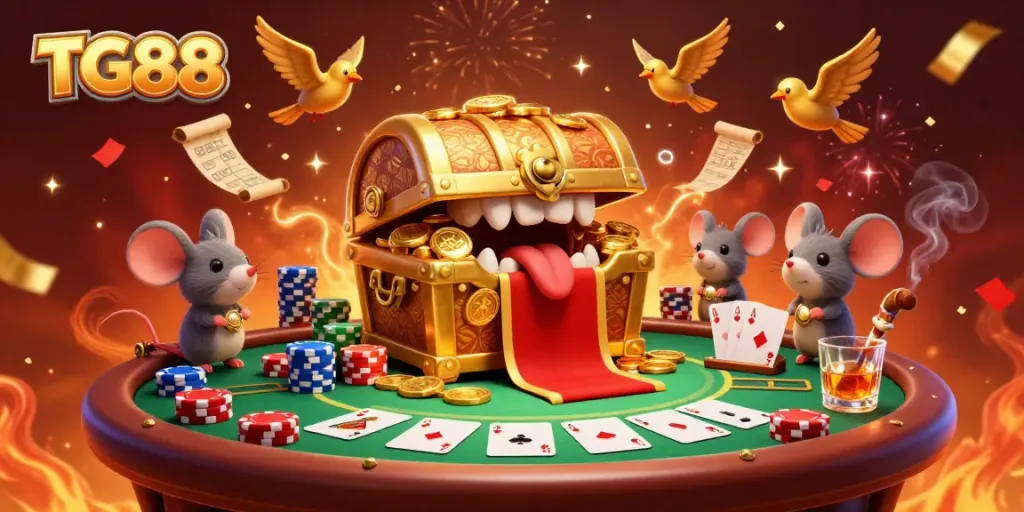 Experience the thrill of TG88 with golden treasures and exciting poker scenes full of energy and riches.