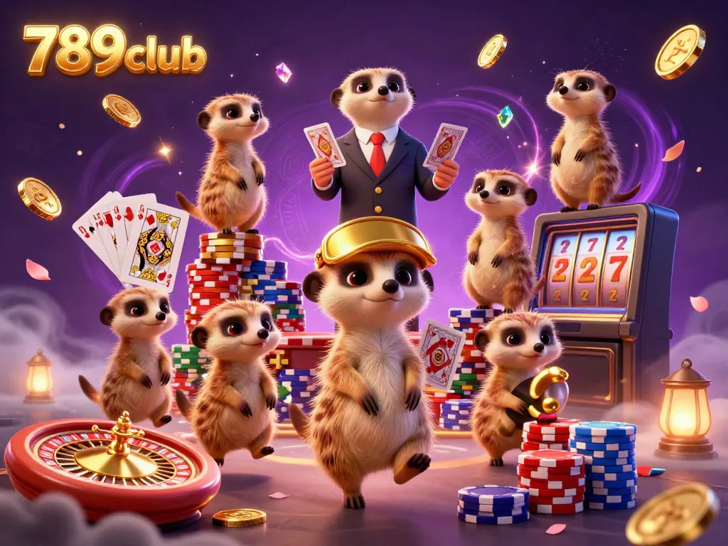 Experience the vibrant gaming world of 789club with meerkats operating a bustling casino theme.
