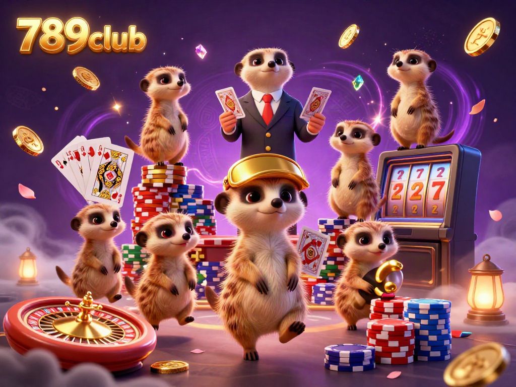 Experience the vibrant gaming world of 789club with meerkats operating a bustling casino theme.