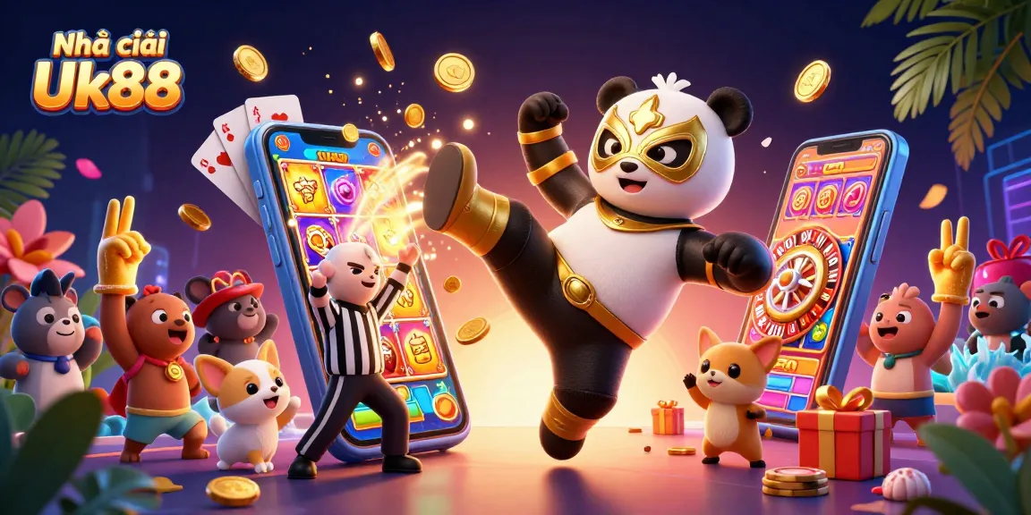 Engage with Nhà cái Uk88's vibrant casino scene featuring dynamic characters and a lively gambling atmosphere.