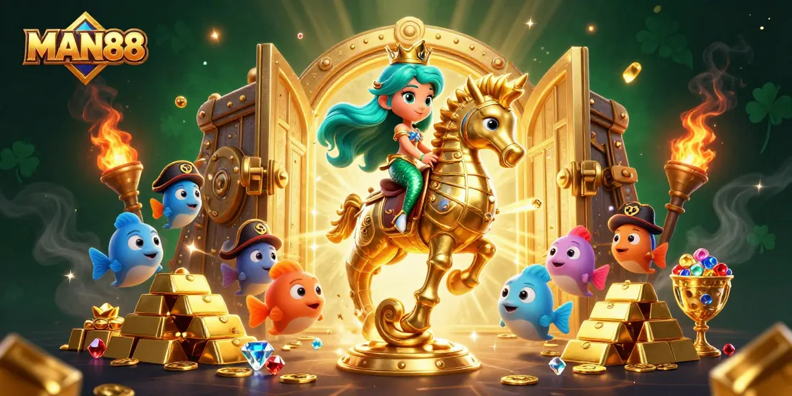 Experience the excitement of gaming at MAN88 with a vibrant underwater treasure scene.