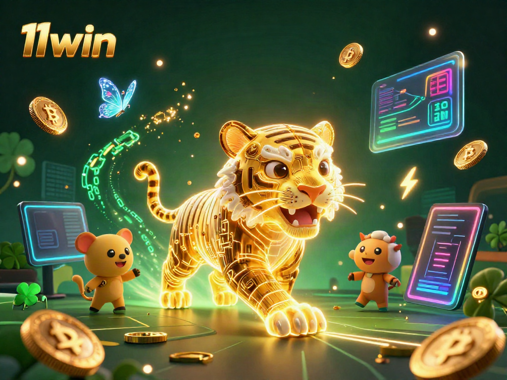 Experience exhilarating gameplay at 11win with glowing cryptocurrency coins and a vibrant casino atmosphere.