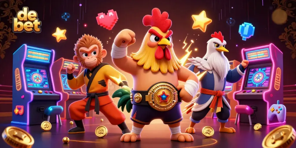 Join the action at de bet with vibrant gaming characters and dynamic casino elements!
