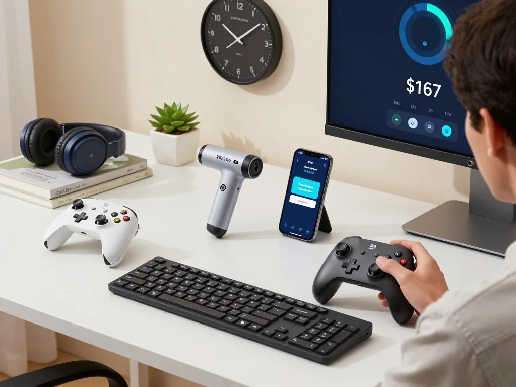 Exploring cool tech gadgets under $167 in a modern workspace with Bluetooth devices.