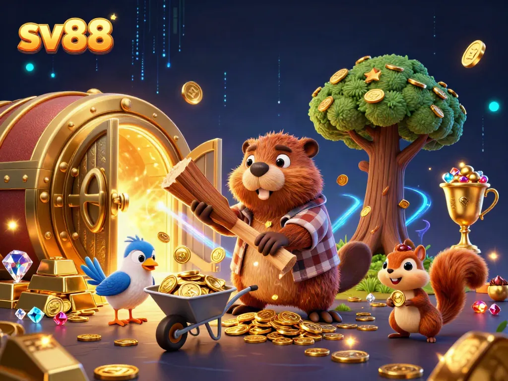 Spin the reels at sv88 while our cartoon beaver rains gold coins and riches around!