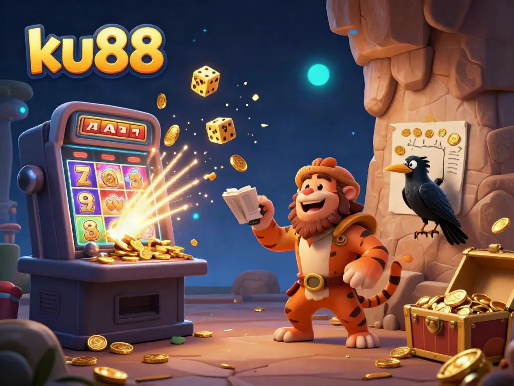 Experience the thrill of ku88 in a dynamic 3D illustration featuring sabertooth tigers and gold at the casino.