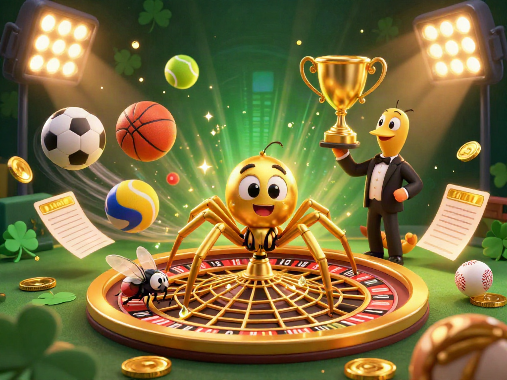 Bet on fc88 with a vibrant 3D illustration of a spider and centipede in a dynamic casino scene.