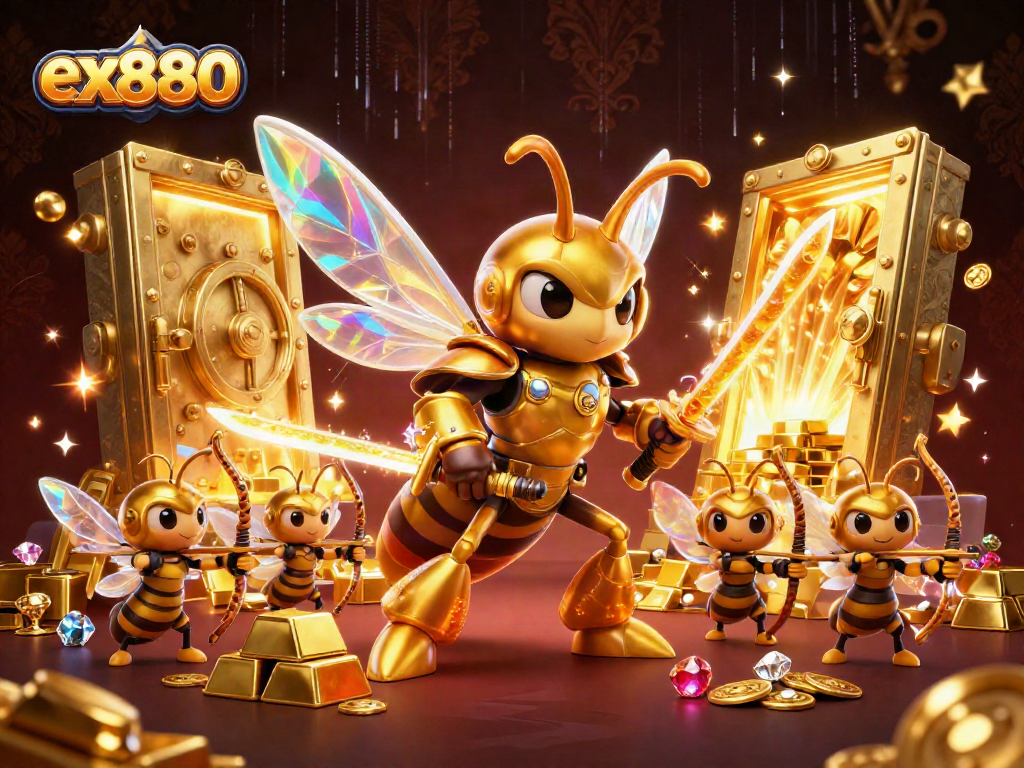 Experience the thrilling casino adventure of ex880 with a golden hornet and treasure elements.