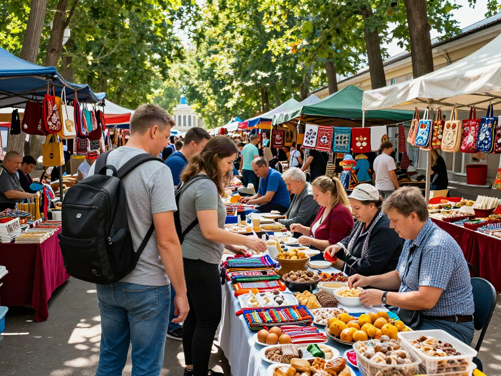 Rusya'da yerel hediyelik eşyalar satın alan bir turistin görüntüsü - https://payinrussia.com/ ile seyahat deneyimi.