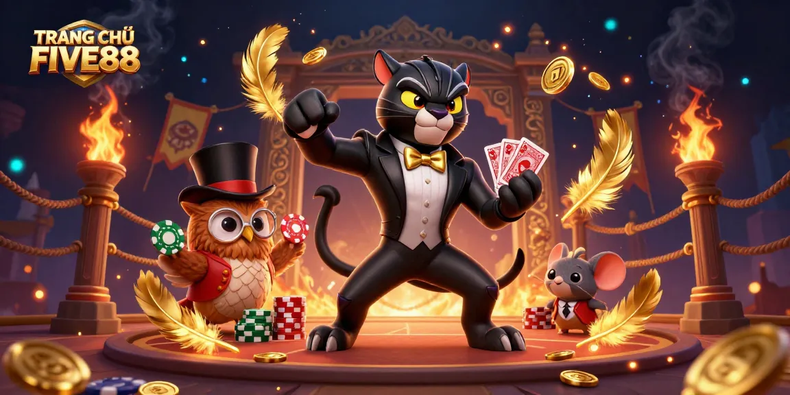 Engage in thrilling gaming at TRANG CHỦ FIVE88 with elegant card dealing by a stylish black panther.