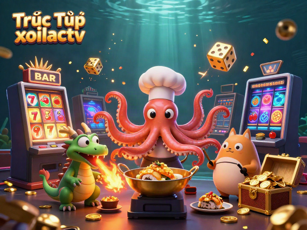 Experience Trực Tiếp xoilactv with an energetic illustration showcasing vibrant characters and casino-themed elements.