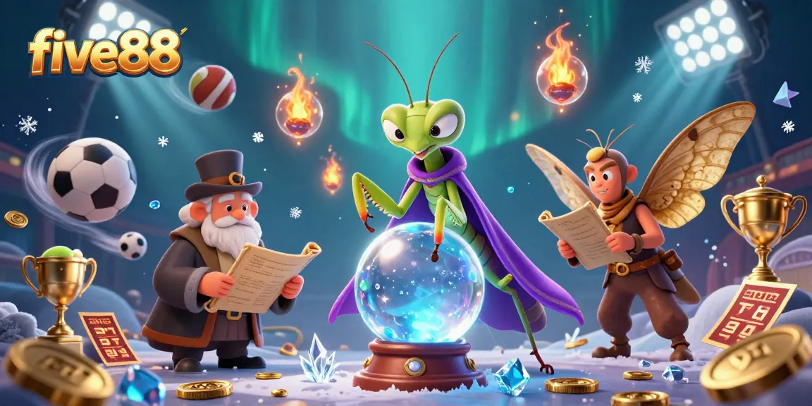 Engage with five88 gaming as the cartoon mantis fortune teller unveils thrilling sports betting secrets.