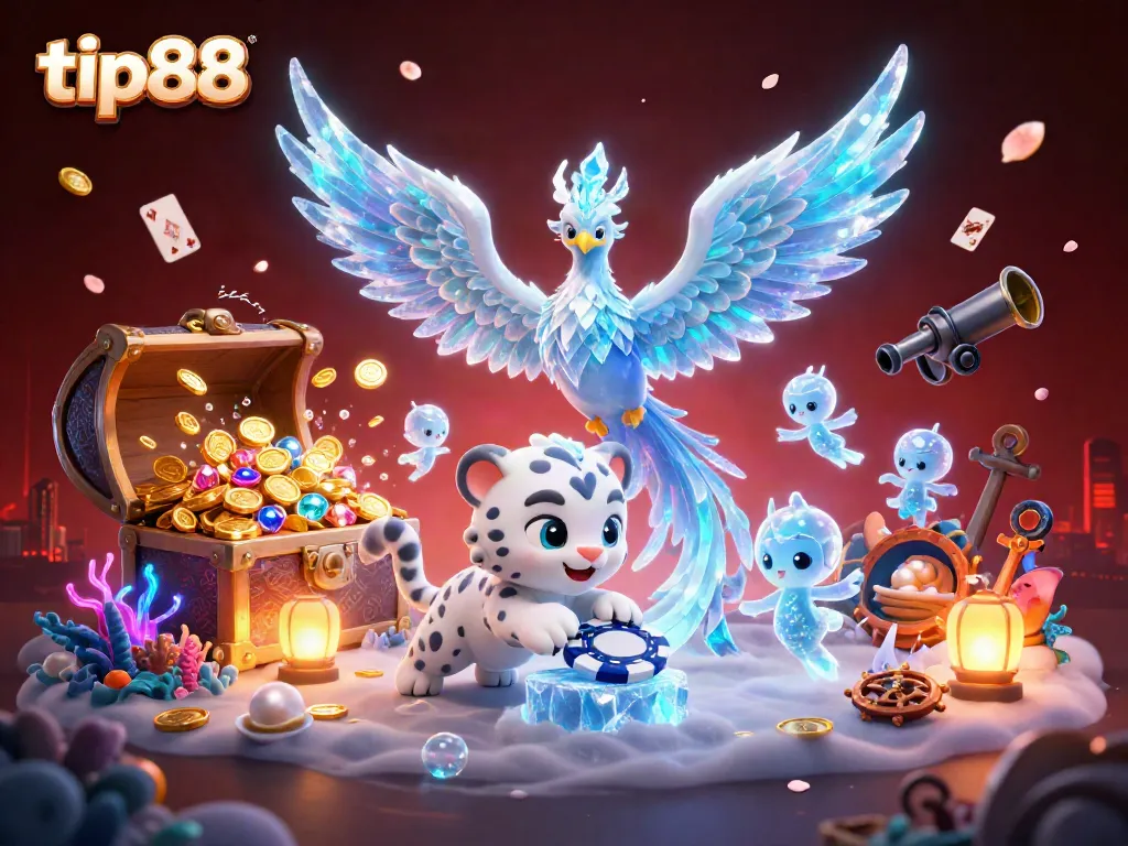 Experience thrilling gaming with tip88's dazzling ice phoenix and vibrant casino elements.