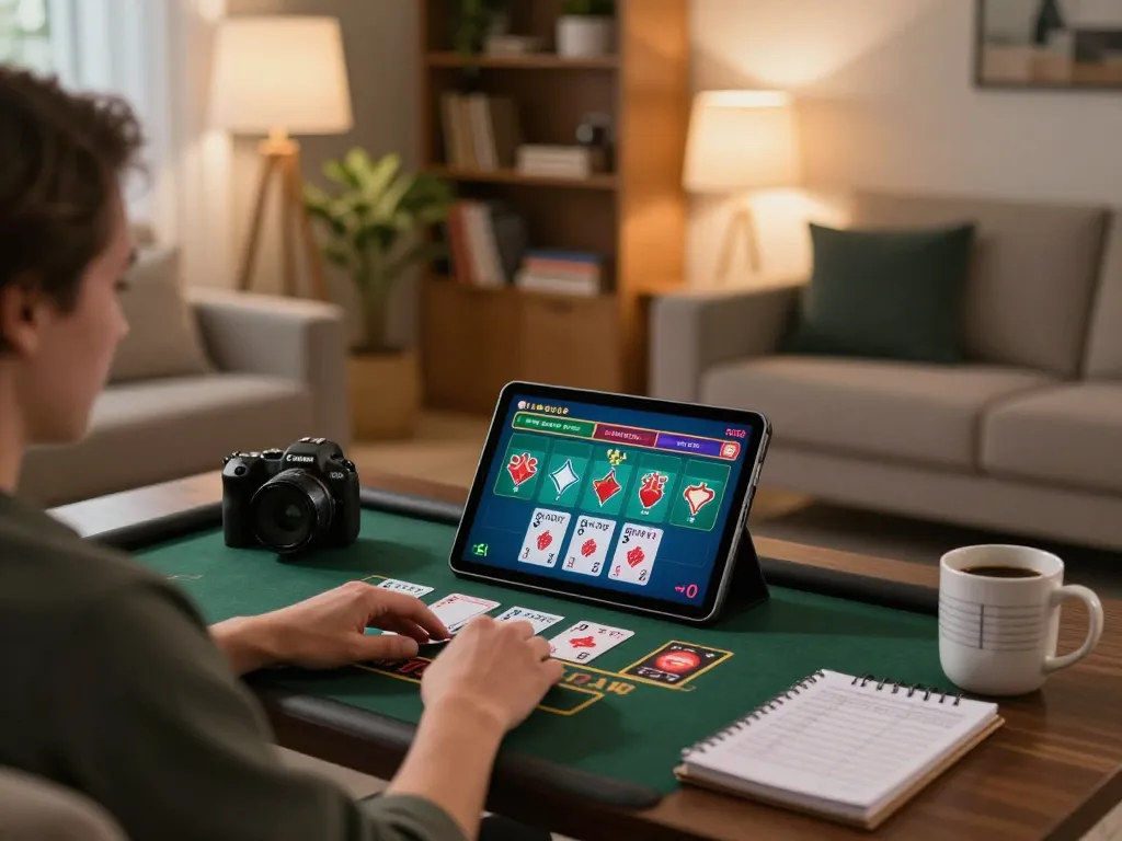 Engaging gameplay on cm88-bet with live dealer blackjack on tablet, capturing a cozy gaming atmosphere