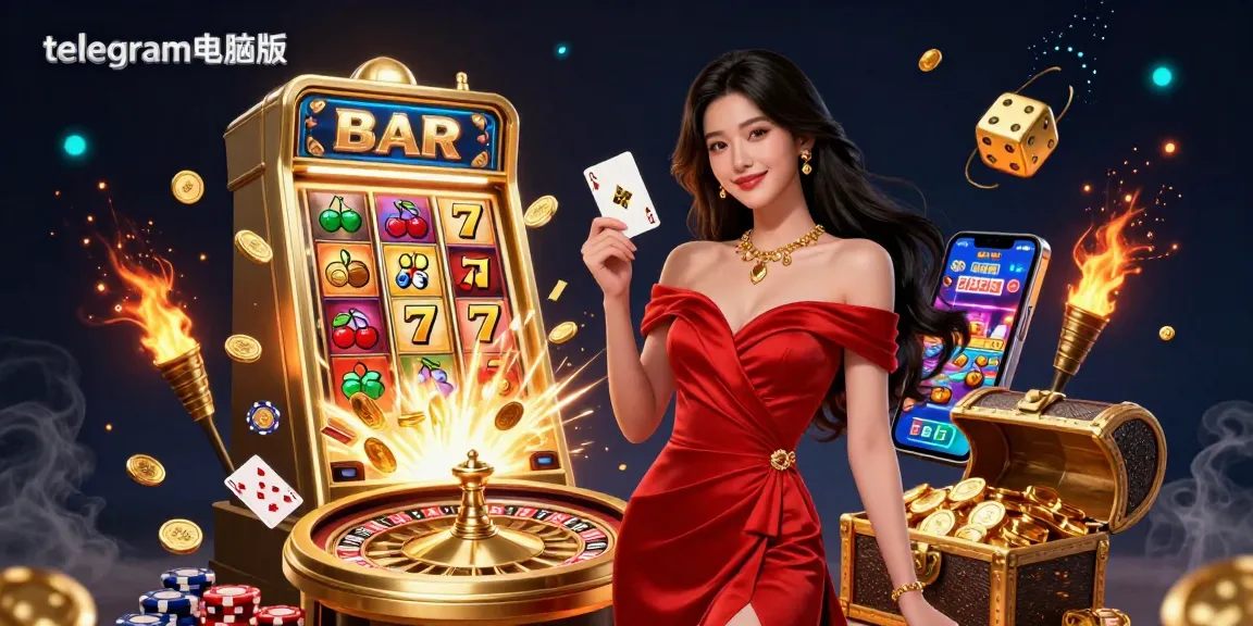 体验2026年telegram电脑版的兴奋，与一位迷人的女性在充满活力的赌场环境中展示她的获胜时刻，站在轮盘旁。