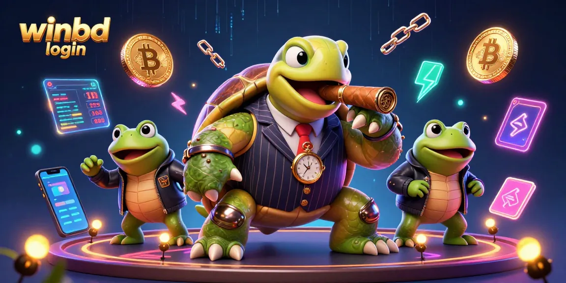 Experience thrill with winbd login as a cartoon turtle and bullfrog enforcers dominate a lively casino scene.