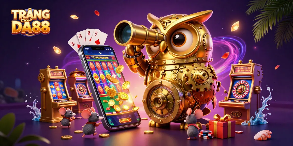 Experience TRANG CHỦ DA88 with a vibrant casino scene featuring dynamic characters and rich gaming elements.