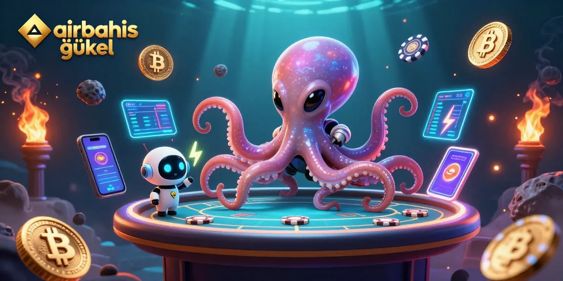 airbahis güncel ile heyecan dolu poker deneyimi yaşayın, uzaylı ahtapot holografik masa üstünde oyun oynuyor.