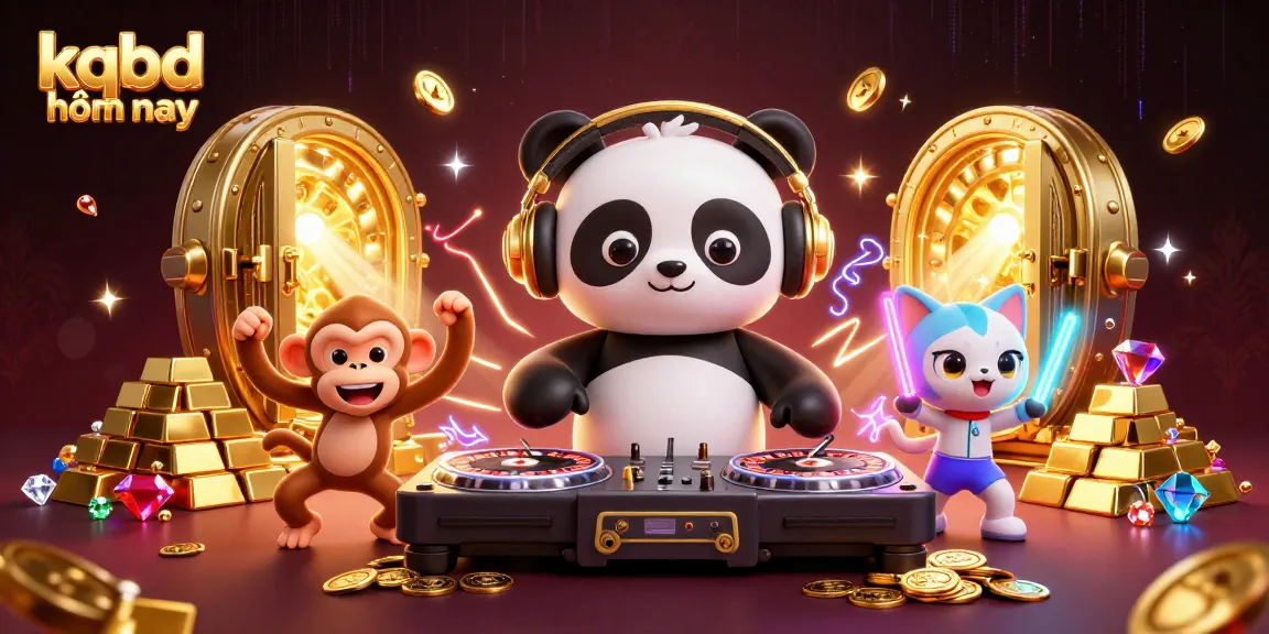 Experience kqbd hôm nay with a vibrant 3D illustration featuring exciting casino elements and lively characters.
