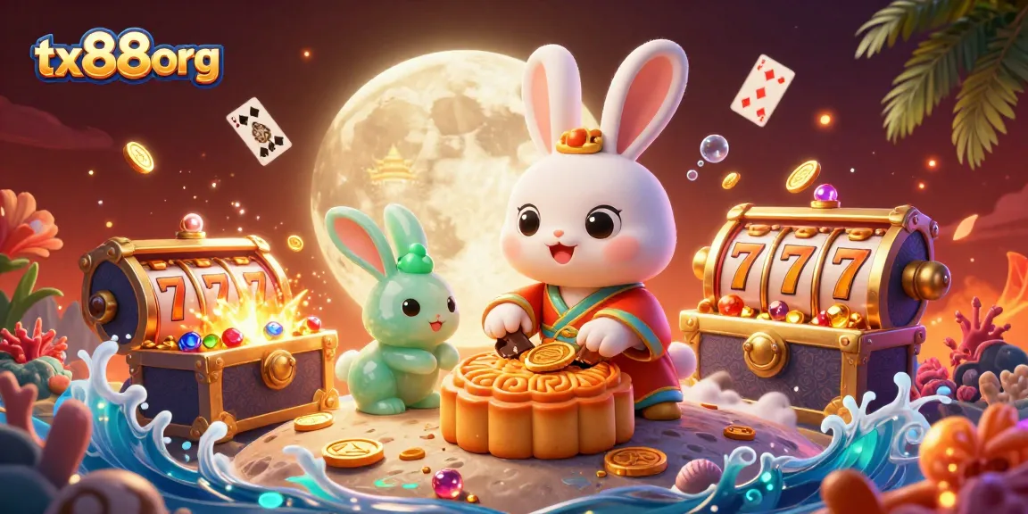 Experience the thrill of winning at tx88org with vibrant casino-themed 3D art including slot reels and poker elements.