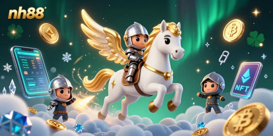 Experience thrilling gameplay at nh88 with a celestial horse and knight character in a vibrant casino-themed illustration.