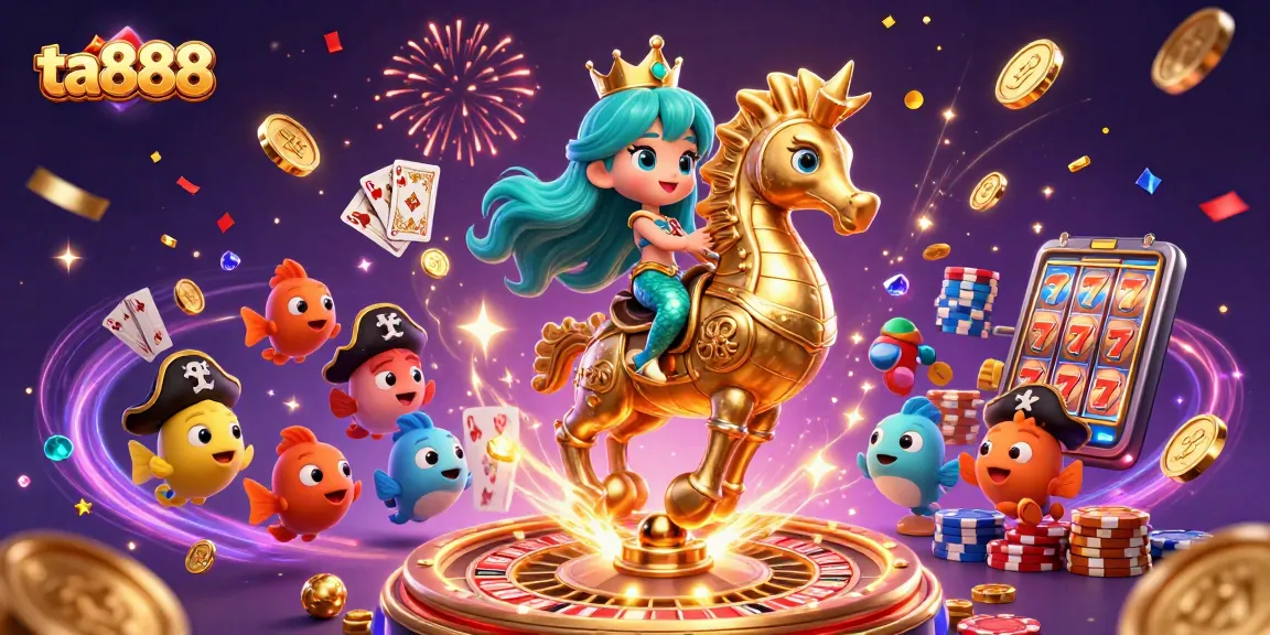 Experience the excitement of ta888 casino with vibrant mermaid and seahorse characters amid dazzling gaming treasures.