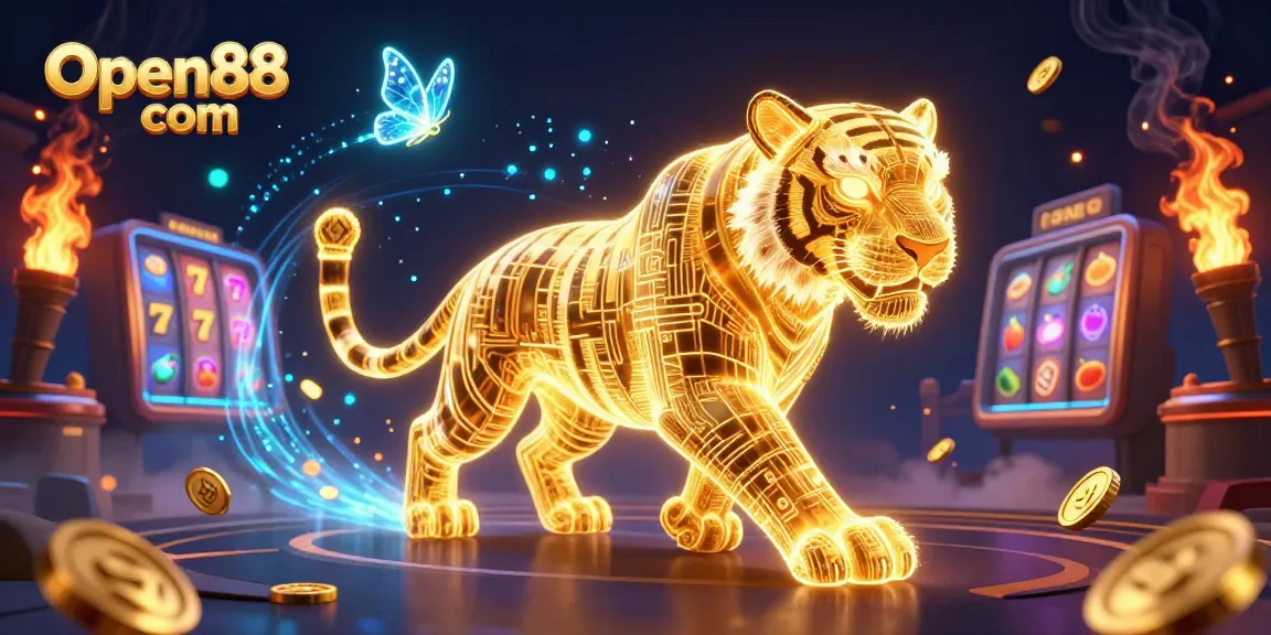 Experience winning moments with Open88 com's vibrant digital casino illustration filled with game excitement.