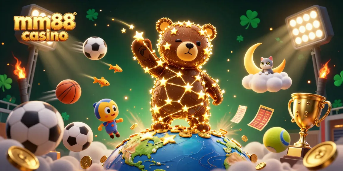 Engage in thrilling gameplay at mm88 casino with a vibrant scene of sports and gaming elements.