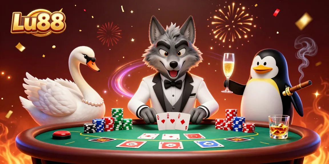 Experience thrilling baccarat gameplay at Lu88 with charismatic characters in a festive 3D scene.