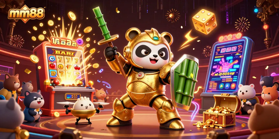 Experience mm88's thrilling casino action with a dynamic 3D golden panda mech and slot machine explosion.