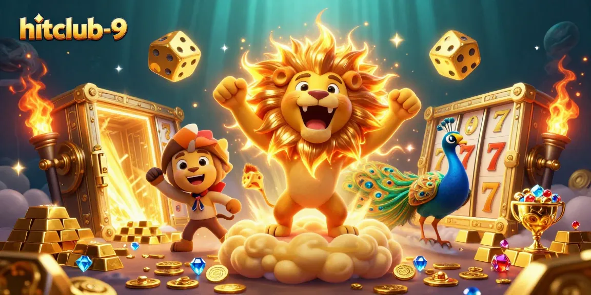 Experience the thrill of hitclub-9 with a vibrant 3D casino illustration featuring iconic gaming elements.