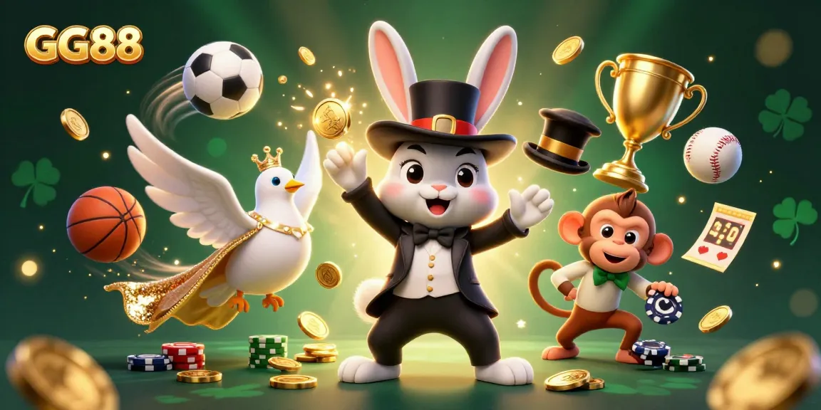 Engaging illustration of GG88 with cartoon rabbit and casino elements bringing luck and fun to players.
